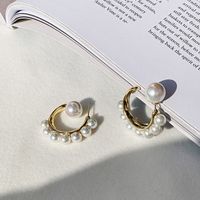 Korea Pearl Earrings Fashion Retro C-shaped Earrings Electroplated Real Gold main image 1