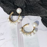 Korea Pearl Earrings Fashion Retro C-shaped Earrings Electroplated Real Gold main image 4