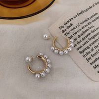 Korea Pearl Earrings Fashion Retro C-shaped Earrings Electroplated Real Gold main image 5