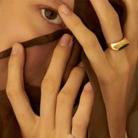 European And American Black Enamel Ring Ins Cold Wind Retro Hong Kong Style Personality Geometry Switchable Index Finger Ring Electroplated Real Gold main image 4