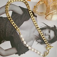 Natural Pearl Flat Chain Stitching Necklace European And American Clavicle Chain Short Necklace main image 3