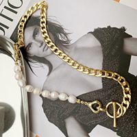 Natural Pearl Flat Chain Stitching Necklace European And American Clavicle Chain Short Necklace main image 4