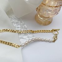Natural Pearl Flat Chain Stitching Necklace European And American Clavicle Chain Short Necklace main image 5