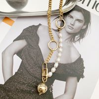 Spherical Ring Stitching Necklace European And American Retro Punk Natural Freshwater Pearl Geometric Pendant Clavicle Chain Necklace For Women main image 4