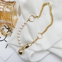 Spherical Ring Stitching Necklace European And American Retro Punk Natural Freshwater Pearl Geometric Pendant Clavicle Chain Necklace For Women main image 6