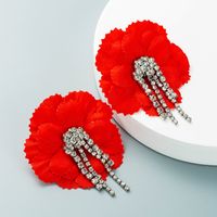 Cross-border New Arrival Exaggerated Alloy Diamond Ins Style Cloth Large Flower Earrings Female Tassel Za Earring With Same Kind Wholesale sku image 2