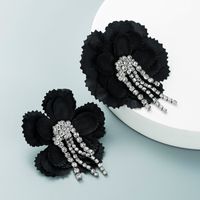 Cross-border New Arrival Exaggerated Alloy Diamond Ins Style Cloth Large Flower Earrings Female Tassel Za Earring With Same Kind Wholesale sku image 3