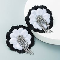 Cross-border New Arrival Exaggerated Alloy Diamond Ins Style Cloth Large Flower Earrings Female Tassel Za Earring With Same Kind Wholesale sku image 4