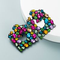 Exaggerated Geometric Square Color Diamond Earrings Fashion Alloy Hollow Inlaid Rhinestone Earrings sku image 2