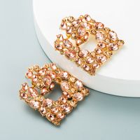 Exaggerated Geometric Square Color Diamond Earrings Fashion Alloy Hollow Inlaid Rhinestone Earrings sku image 4