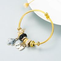 Europäische Und Amerikanische Neue Mode Diy Blume Brief Legierung Dora Armband Einfache Und Vielseitige Perlen Stahldraht Armband Zubehör sku image 2
