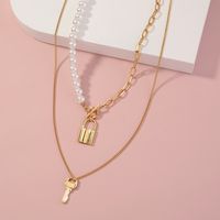 Factory Direct Sales European And American Simple Cold Style Love Lock Metal Necklace Creative All-match Pearl Buckle Multi-layer Necklace sku image 1