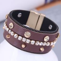 European And American Fashion Flashing Diamond Leather Magnetic Buckle Bracelet main image 3