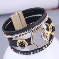 European And American Fashion Leather Multi-layer Magnetic Buckle Bracelet Wholesale main image 1