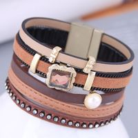 Fashion Concise Accessories Leather Multi-layer Wide Magnetic Buckle Bracelet main image 2