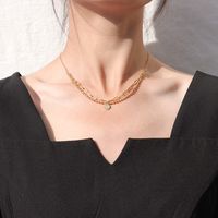 Chanceux Ronde Marque Double Couche Collier, Bracelet Ensemble Ronde Perles Collier Clavicule Chaîne Titane Acier 18k Or Placage P853-e184 sku image 3