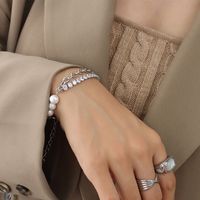 Korea Simple Imitation Pearl Zircon Hip Hop Personality Bracelet Titanium Steel 18k Gold sku image 10