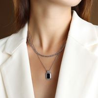 Fashion Black Shell Double Layered Titanium Steel Necklace Wholesale sku image 3