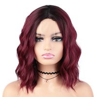 Wig European And American Ladies Wig Small Lace Front Lace Synthetic Wigs Wine Red Water Ripple Short Curly Wig sku image 1