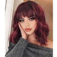 European And American Ladies Wig Short Curly Hair Wine Red Bangs Wigs Women's Shoulder Curly Hair Korean Style Spot One Piece Dropshipping sku image 1
