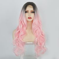 Wig Small Lace Long Curly Hair Big Wavy Gradient Pink Chemical Fiber Headgear sku image 1