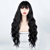 Wig Ladies Water Ripple Long Curly Hair Wig With Bangs Black Wig Headgear sku image 1