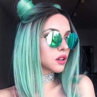 Fashion Personality Green Wave Head Straight Hair Gradient Color Wig Headgear sku image 1
