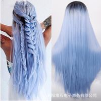 Foreign Trade In Stock Fashion Trend Wig Women's Long Straight Hair Blue Long Straight Wig Spot Cross-border One Piece Dropshipping sku image 1