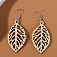 Ins Retro Creative Geometric Wood Leaf Earrings Trend Personality Simple Hollow Earrings Jewelry sku image 1