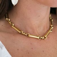 European And American Joint Stitching Necklace Ins Special-interest Design Cold Style Metal Thick Chain Clavicle Chain Gold Plated Necklace sku image 1