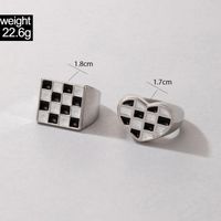 Hip-hop Simple Ring Black And White Heart Geometric Checkerboard Ring Two-piece main image 7