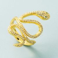 Design Geometric Serpentine Winding Copper Micro-inlaid Zircon Ring Fashion Open Ring main image 3