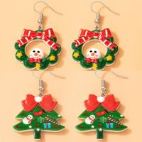 European  American Resin Christmas Snowman Bow Earrings main image 2