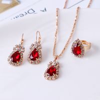 European And American Fashion Water Drop Rhinestone Necklace Earrings Ring Set main image 2