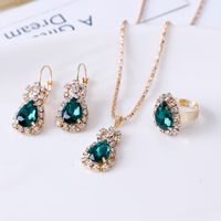 European And American Fashion Water Drop Rhinestone Necklace Earrings Ring Set main image 3
