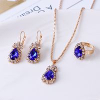 European And American Fashion Water Drop Rhinestone Necklace Earrings Ring Set main image 1
