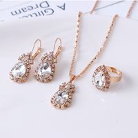 European And American Fashion Water Drop Rhinestone Necklace Earrings Ring Set main image 4