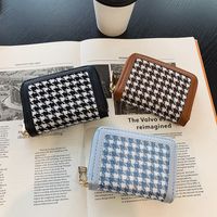 Korean Version Small Wallet Short Paragraph Simple Houndstooth Small Wallet Retro Folding Coin Purse main image 3