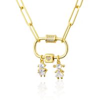 New Gold-plated Diamond Double Kid Pendant Combination Copper Necklace main image 1