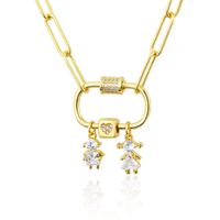 New Gold-plated Diamond Double Kid Pendant Combination Copper Necklace main image 2