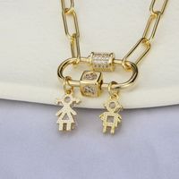 New Gold-plated Diamond Double Kid Pendant Combination Copper Necklace main image 5