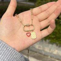 New Product Tag Heart Combination Pendant Copper Gold-plated Necklace main image 1