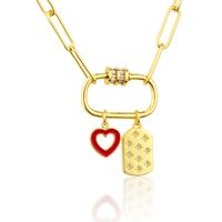 New Product Tag Heart Combination Pendant Copper Gold-plated Necklace main image 6
