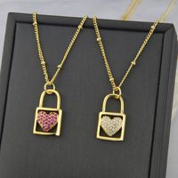 American New Inlaid Zirconium Heart-shaped Lock Copper Necklace main image 1