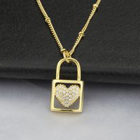 American New Inlaid Zirconium Heart-shaped Lock Copper Necklace main image 4