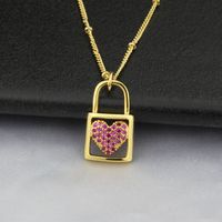 American New Inlaid Zirconium Heart-shaped Lock Copper Necklace main image 5