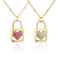 American New Inlaid Zirconium Heart-shaped Lock Copper Necklace main image 6