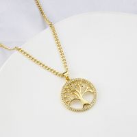 New Gold-plated Copper Zircon Tree Of Life Necklace Hollow Tree-shaped Round Pendant main image 3
