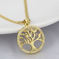 New Gold-plated Copper Zircon Tree Of Life Necklace Hollow Tree-shaped Round Pendant main image 4