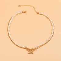 European And American Double Layered Hand-woven Imitation Pearl Butterfly Necklace main image 3
